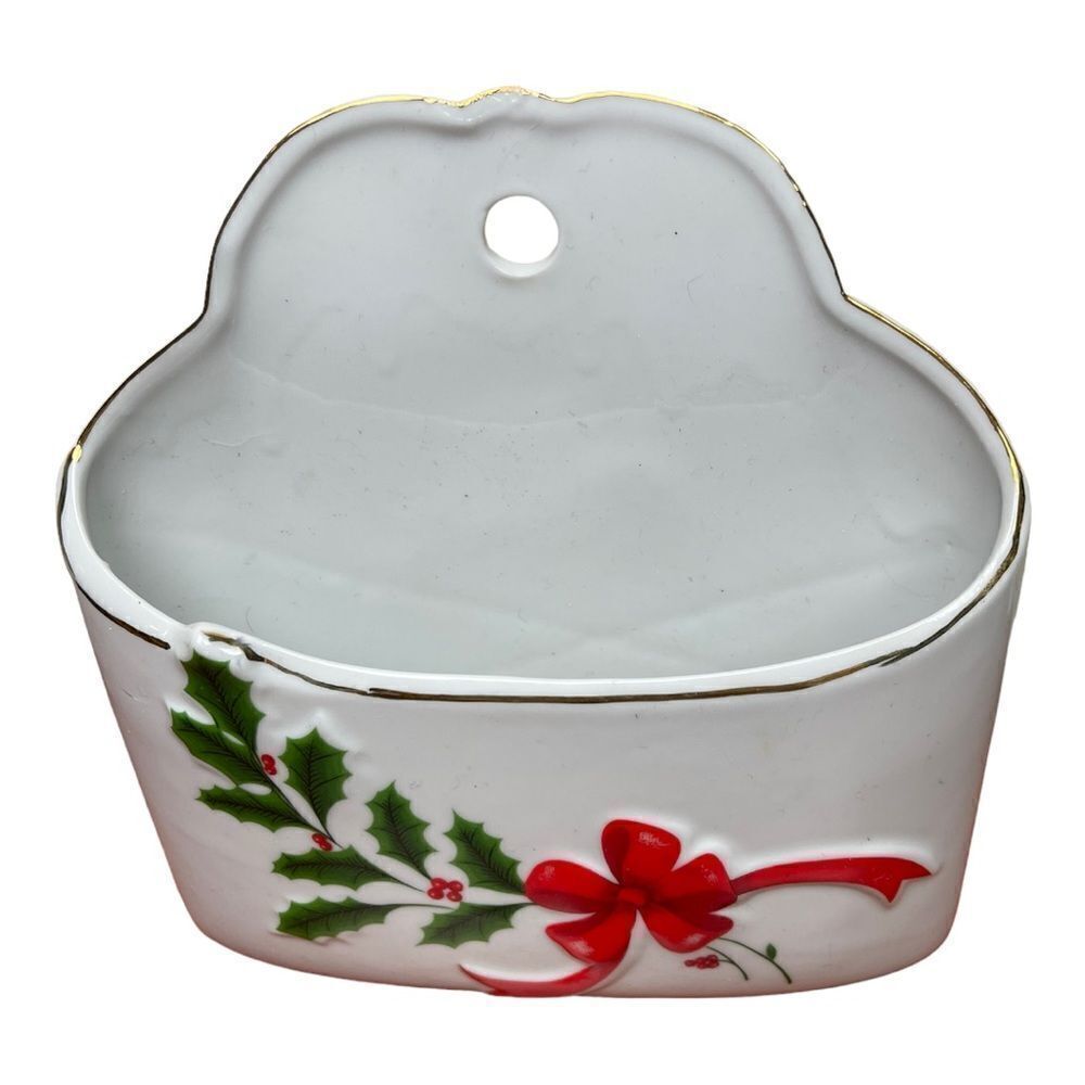Vintage Montgomery Ward Porcelain Ceramic Holiday Holly Christmas Letter Holder - Picture 2 of 8